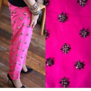 J.Crew Collection Cafe Capri Pants in Beaded Medallion Fuschia Pink Size 2